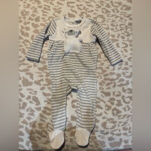 Rock a Bye Baby Boutique Gray Striped Kids One Piece with Removable Bear.